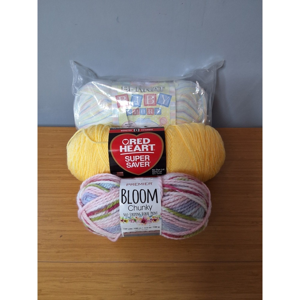 NEW 3 Skeins Of Yarn Including Red Heart, Bernard Baby And Premier. Lot Of‎ 3
